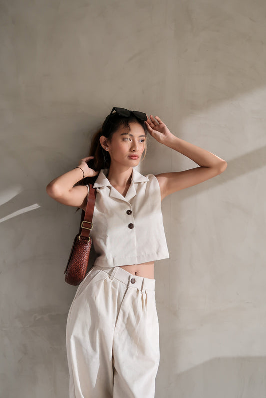 Charmine Cropped Vest Top - Oatmeal